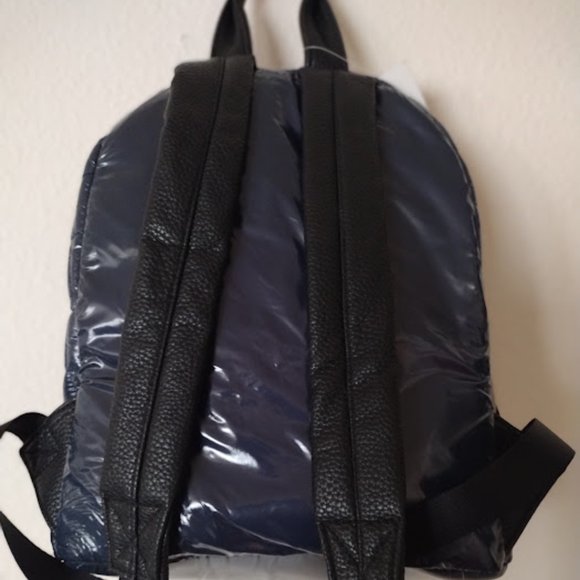 STEVE MADDEN Dark Blue Shiny Puffer Plastic Unisex Mini Backpack - Picture 4 of 5
